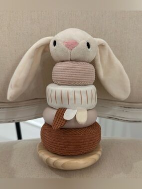 NWT Beige Bunny Wooden & Plush Stacking Baby Toy by Birch & Bloom